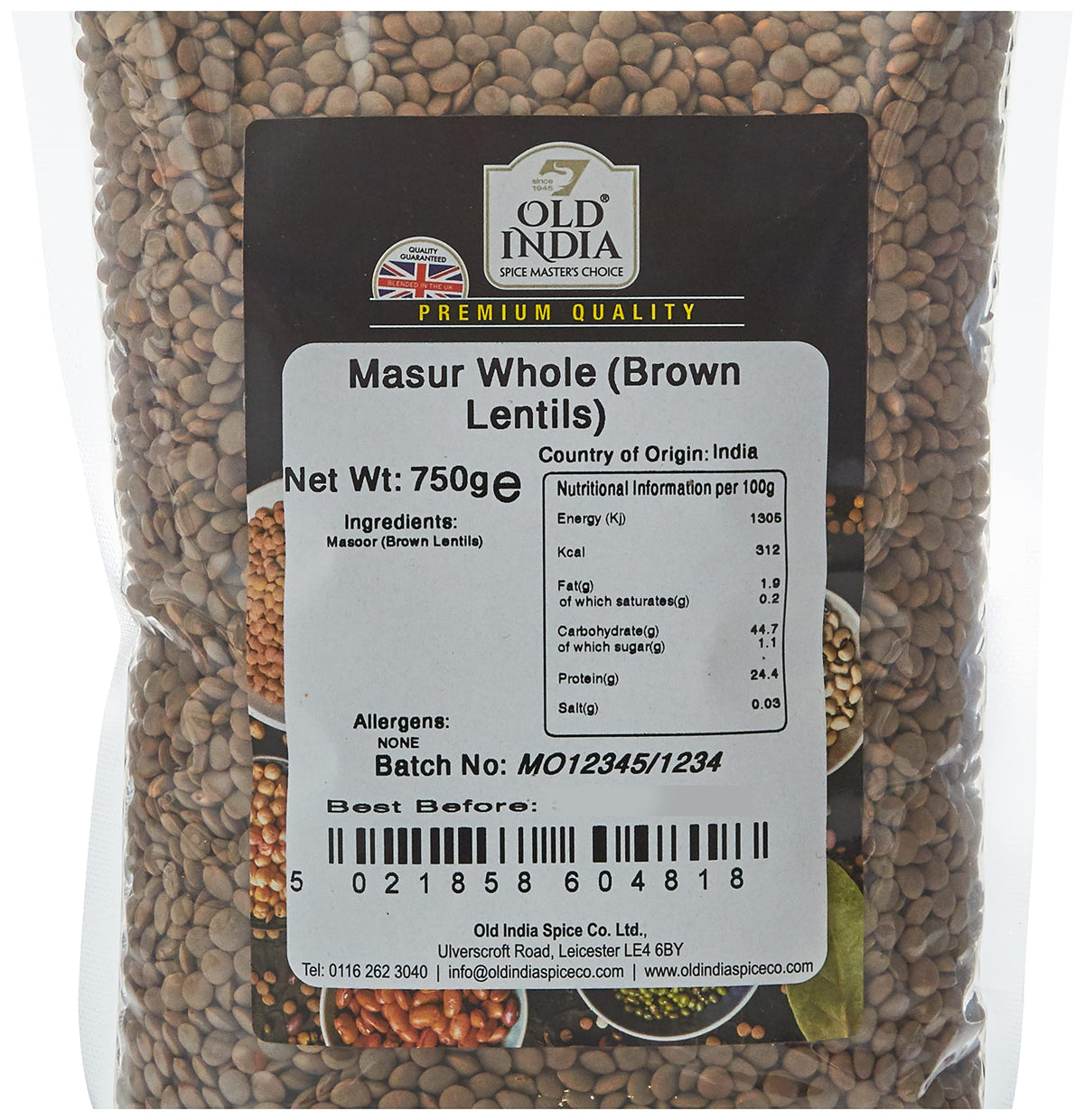 Old India Masoor Whole Brown Lentils - 750g | Natural, Additive-Free