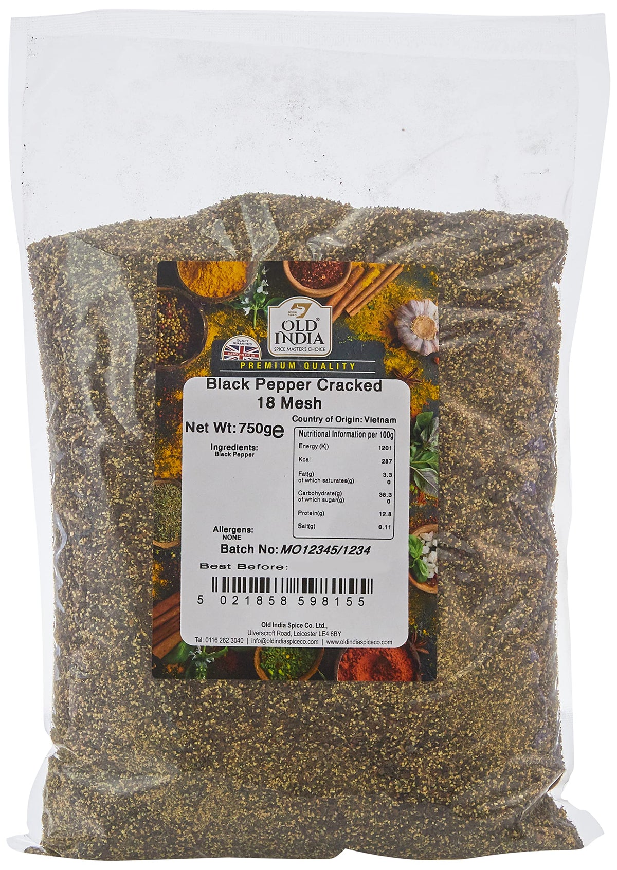 Old India Cracked Black Pepper - 18 Mesh, 750g