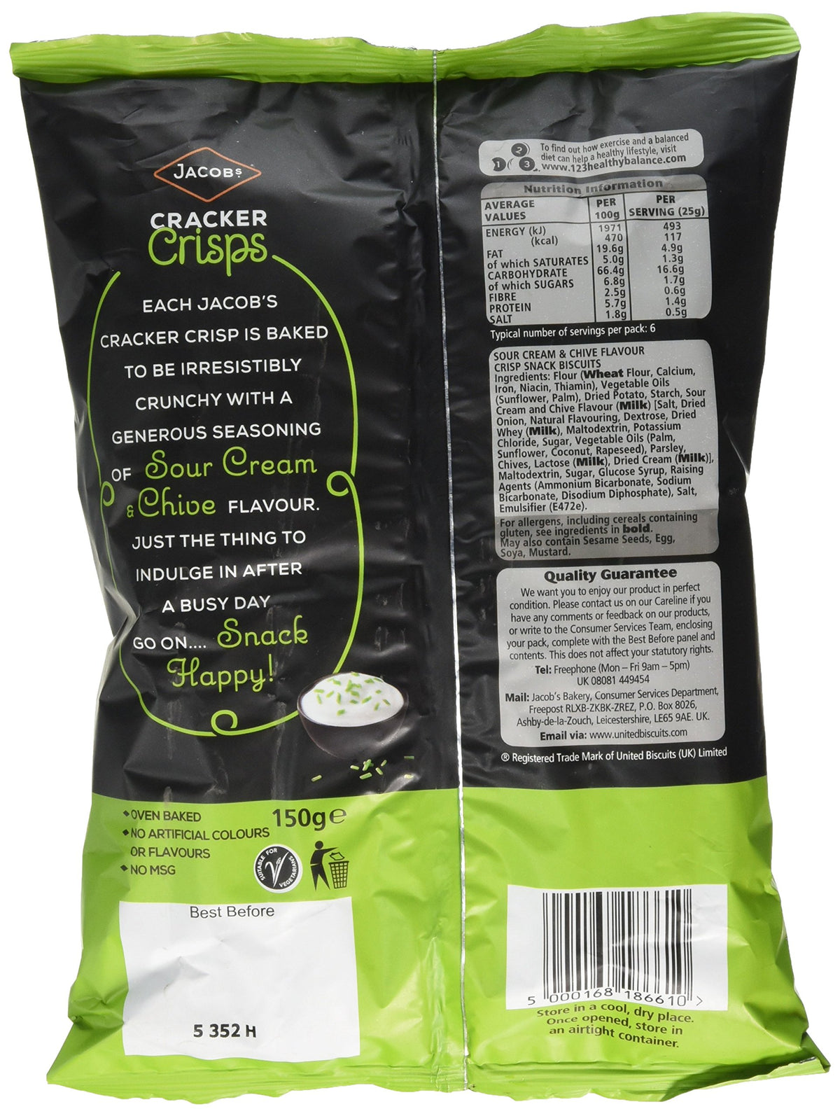 JACOB'S Cracker Crisps Sour Cream and Chive Snacks Sharing Bag - Pack of 4