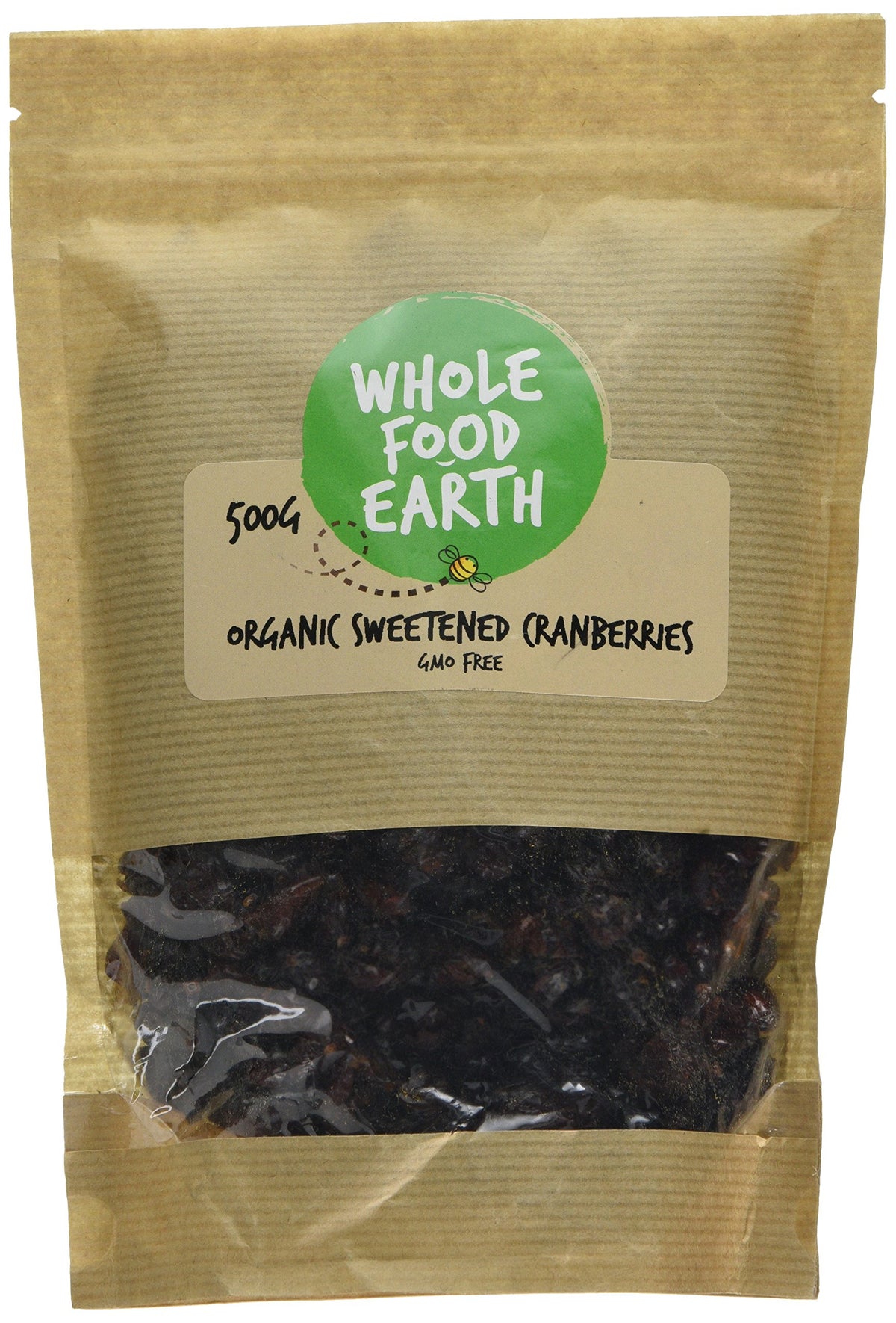 Wholefood Earth Organic Sweetened Dried Cranberries - 500g | GMO Free