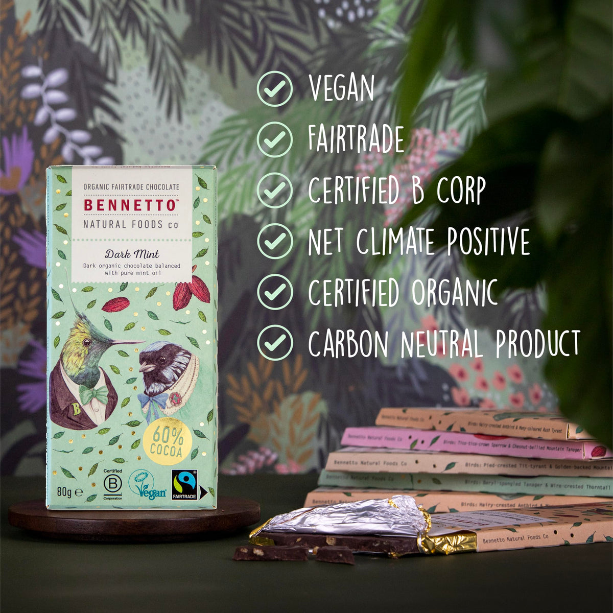 Bennetto Dark Mint Chocolate Bar - 60% Cocoa, Organic, Fairtrade | 6 Pack 4