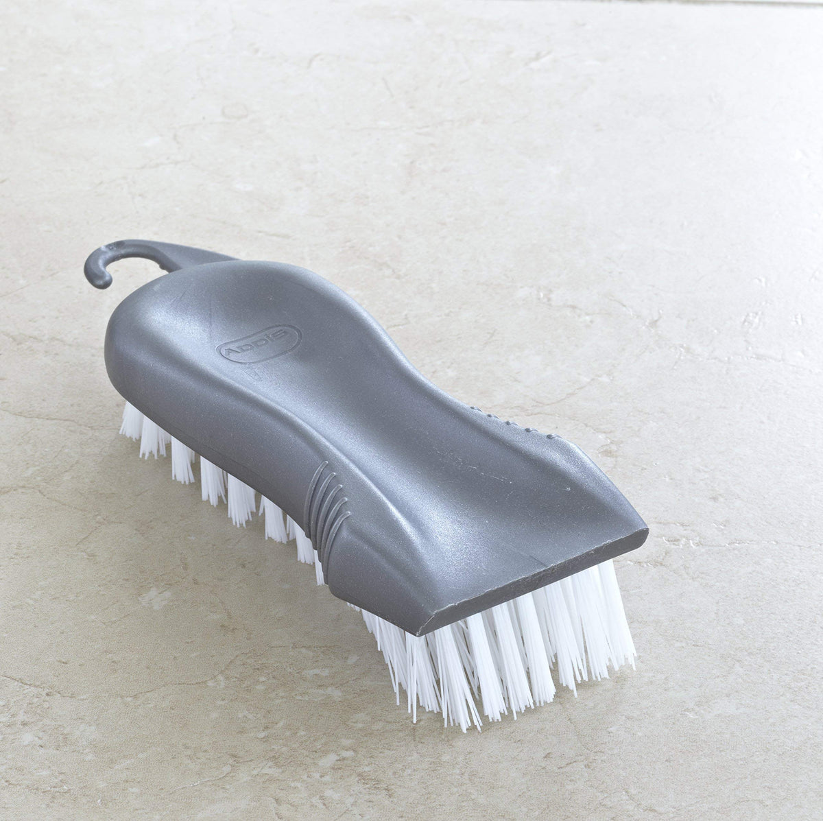 Addis Plastic Floor Scrub Brush with Scraper - Metallic Silver