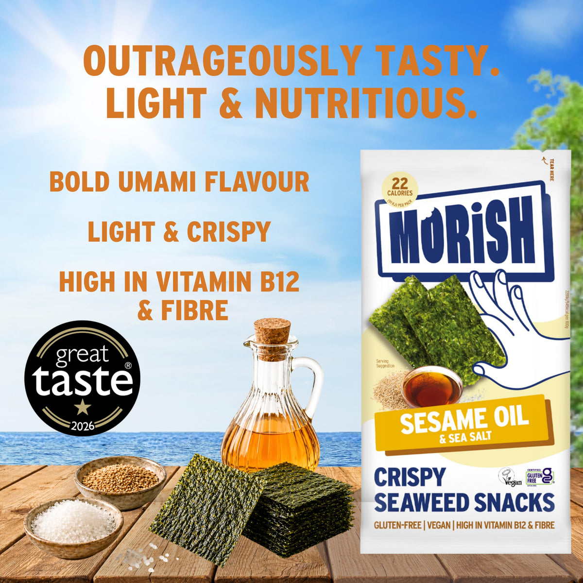 MORiSH Crispy Sesame Oil Seaweed Snacks - 20 Pack | 22 Calories Each | Gluten-Free 3