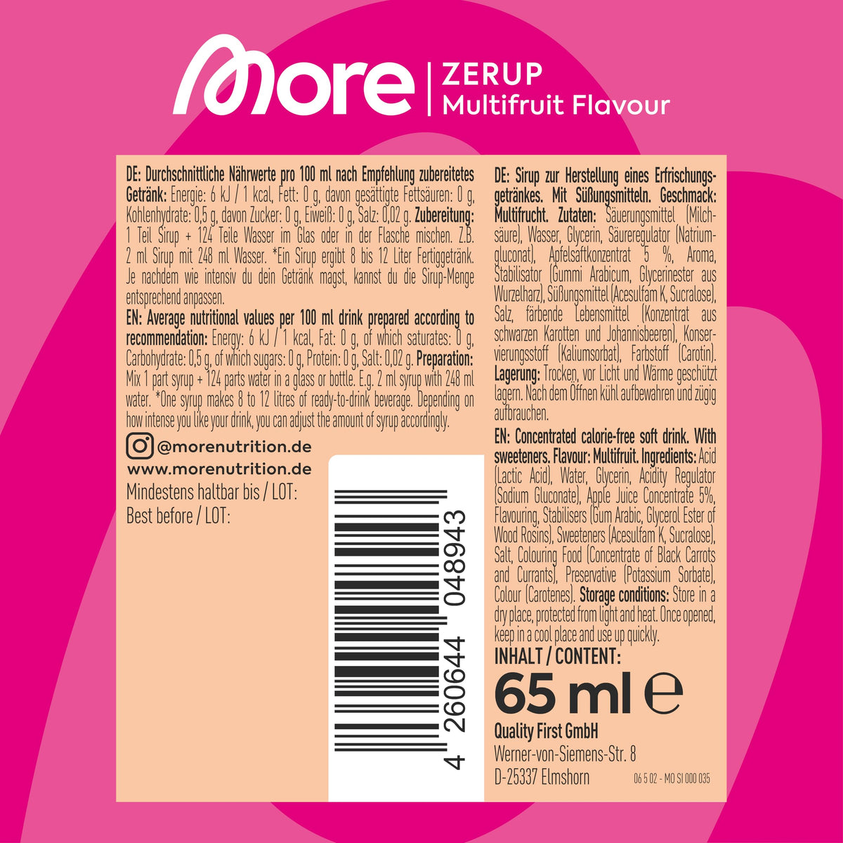 MORE NUTRITION Zerup Multifruit Syrup - Sugar-Free | 65 ml | Vegan 4