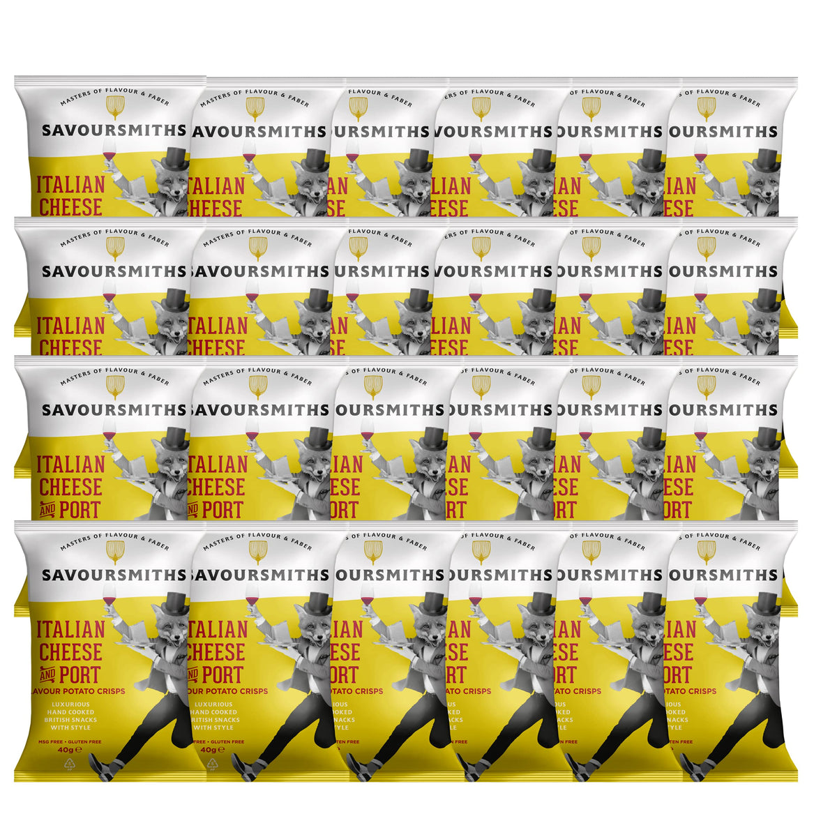 SAVOURSMITHS Italian Cheese & Port Luxury English Potato Crisps - 40g x 24 Multipack