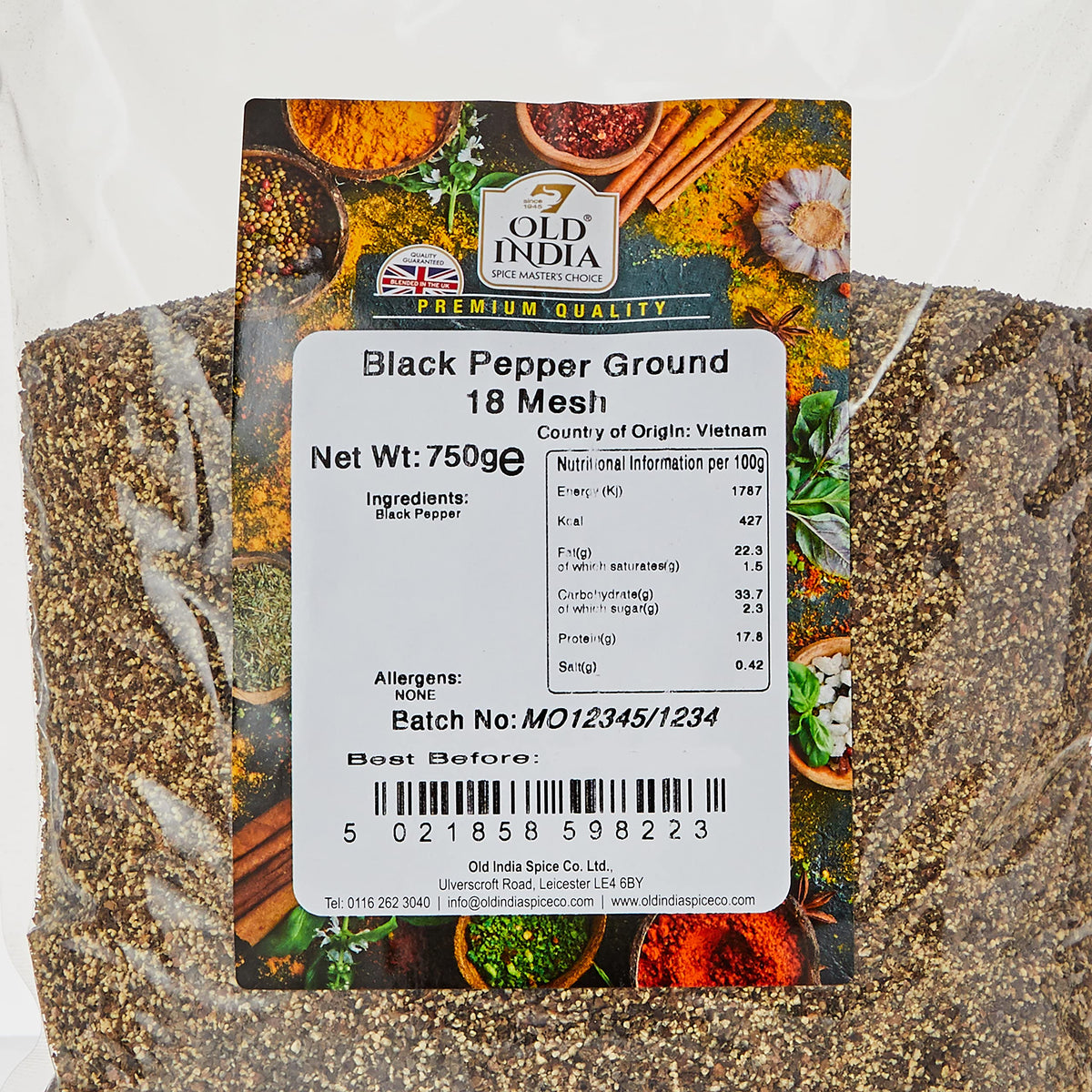 Old India Black Pepper Ground - 750g | 18 Mesh | Natural & Additive-Free