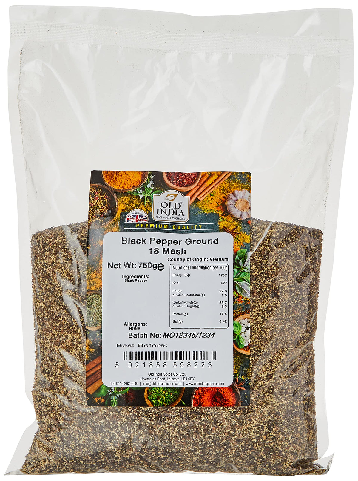 Old India Black Pepper Ground - 750g | 18 Mesh | Natural & Additive-Free