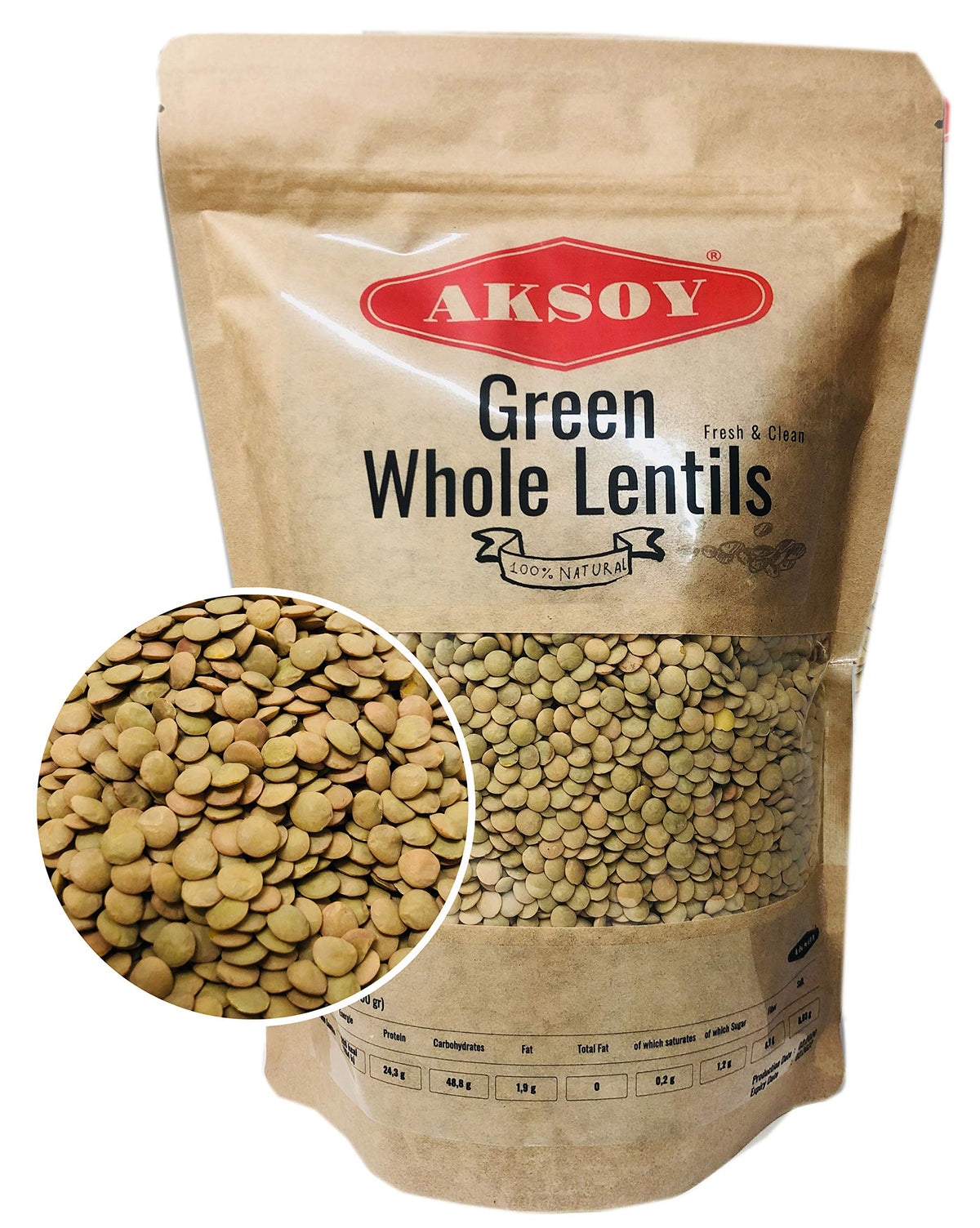 AKSOY Green Whole Lentils - 1.25 kg | Nutty Flavour | Firm Texture | Resealable Pouch