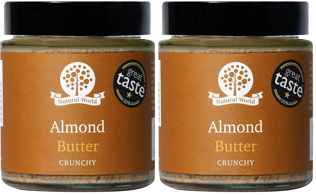 Nutural World Crunchy Almond Butter - 100% Pure Almonds | Great Taste Award Winner | 2 x 170g