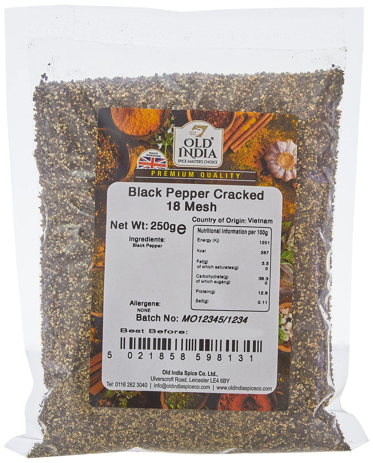Old India Cracked Black Pepper - 18 Mesh, 250g