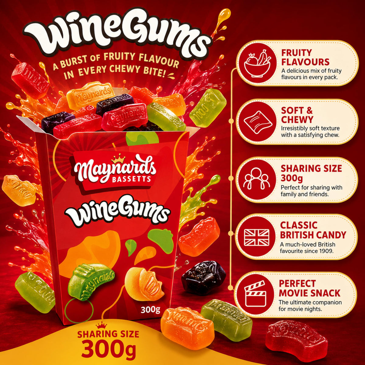Maynards Bassetts Wine Gums - Fruity Flavours, Chewy Texture | 350g 4