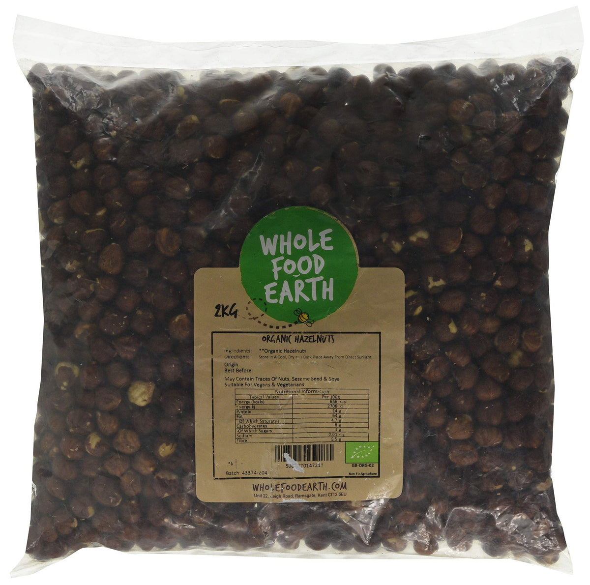 Wholefood Earth Organic Hazelnuts - Raw, GMO Free, Vegan | 2kg
