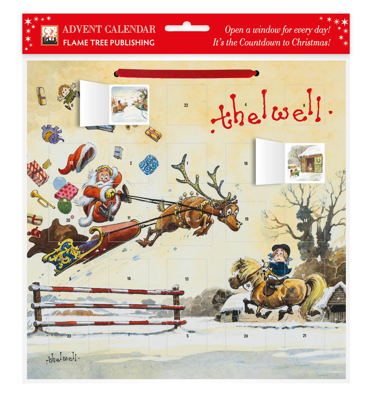 Flame Tree Gift Norman Thelwell: Showjumping Santa Advent Calendar - Multicolor | 300mm Open Height | 300mm Open Width