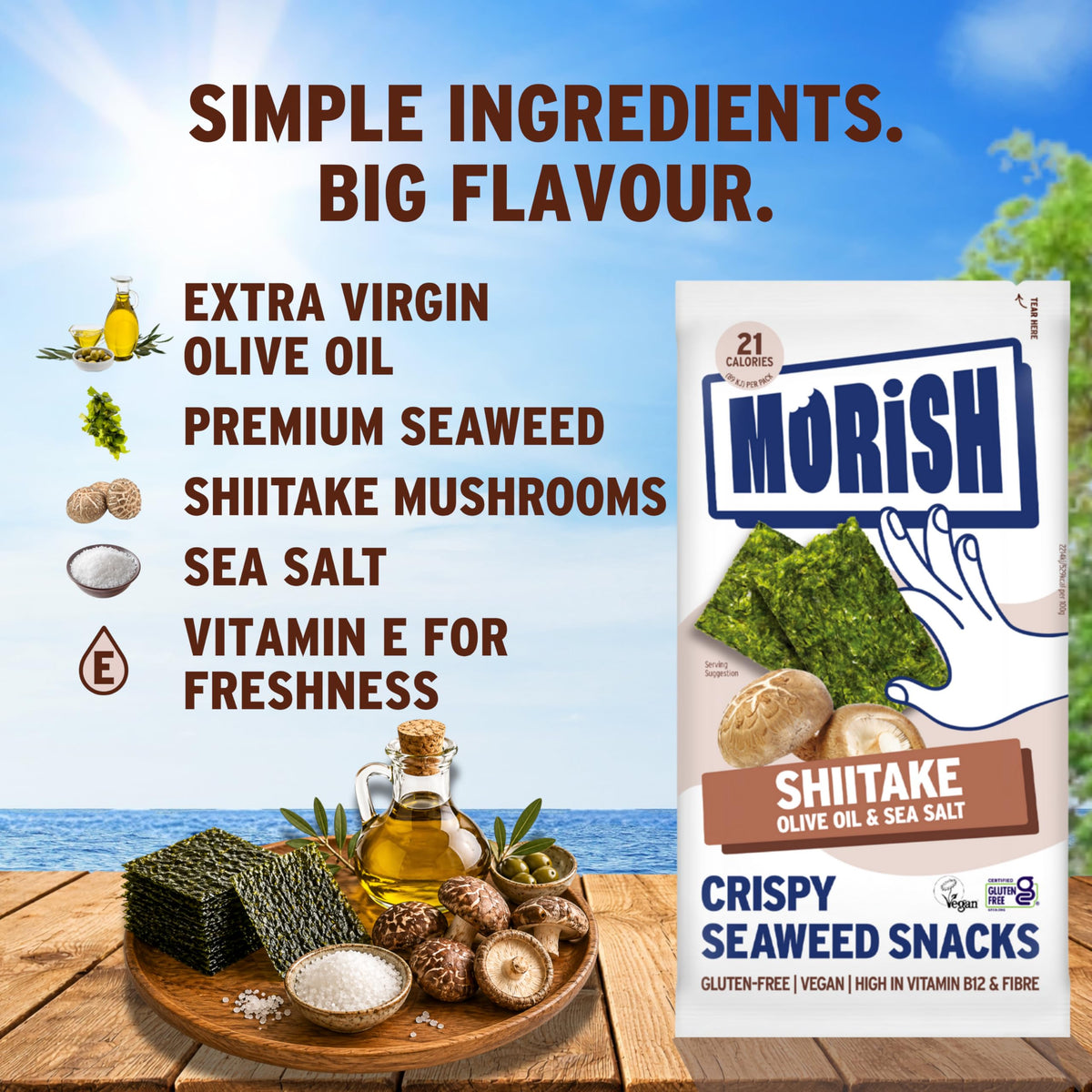 Morish Crispy Shiitake Seaweed Snacks - 20 Pack, 21 Calories Each 5