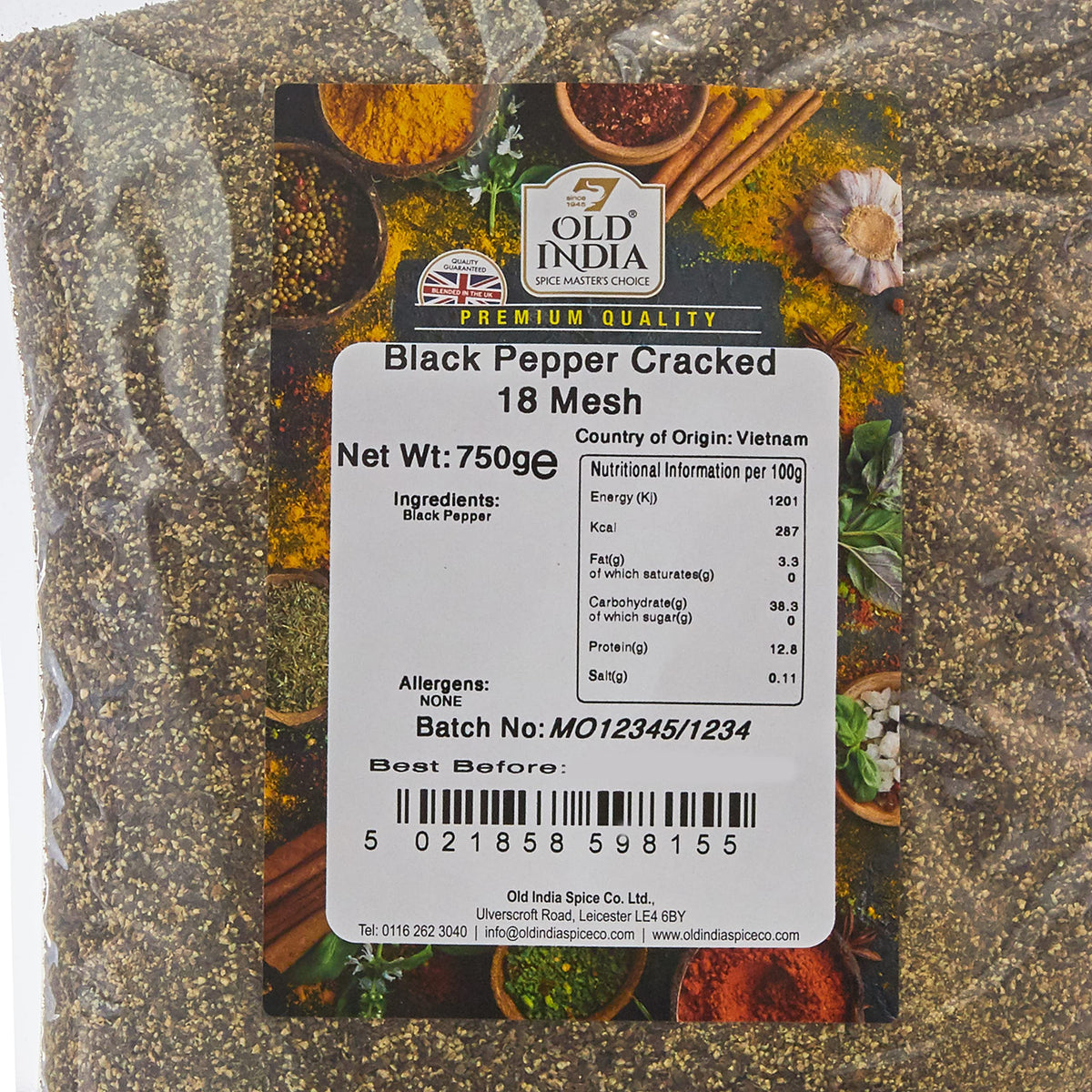 Old India Cracked Black Pepper - 18 Mesh, 750g