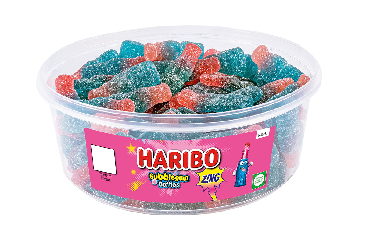 HARIBO Bubblegum Bottles Z!ng - Fizzy Gummy Sweets | 75 Pieces | 638g