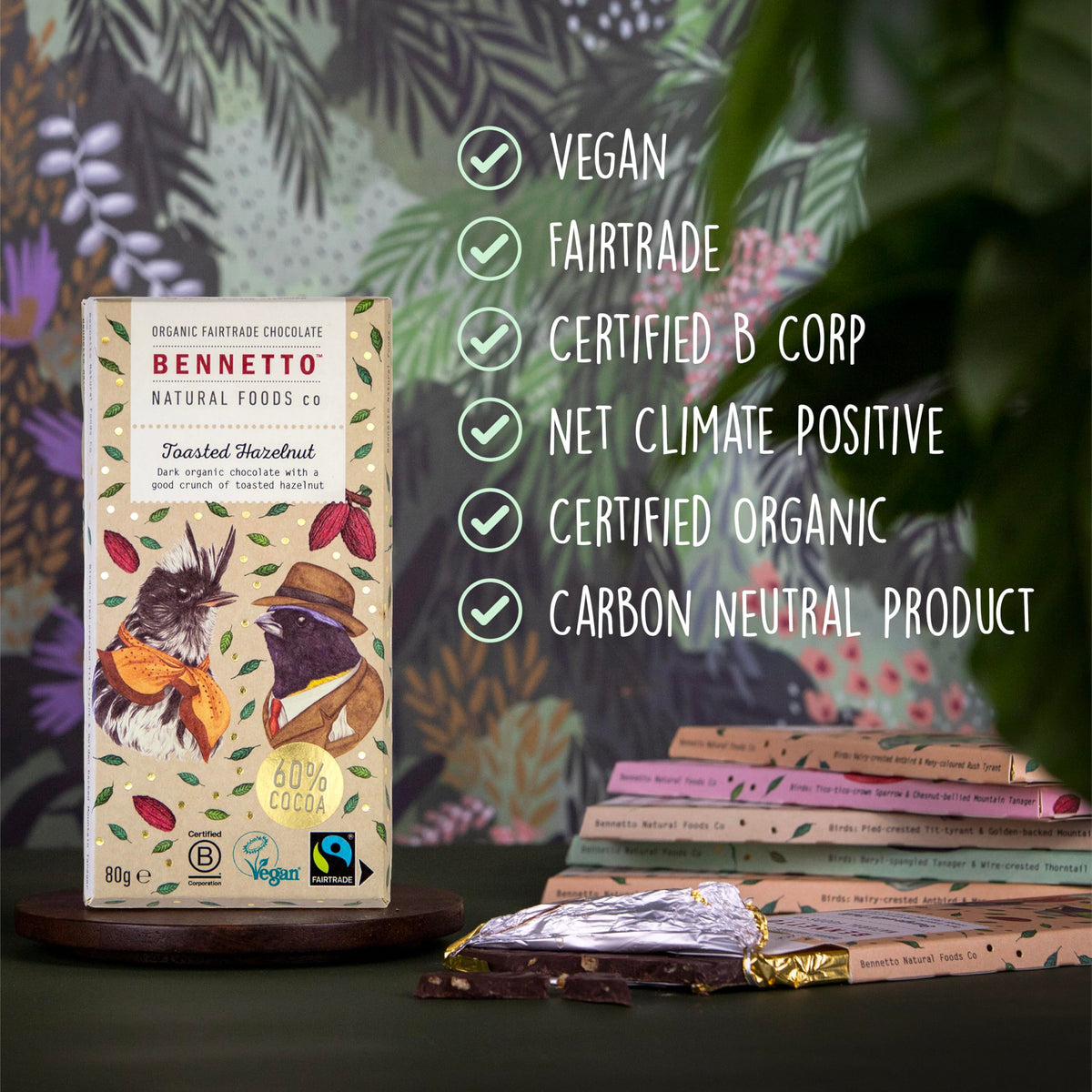 Bennetto Toasted Hazelnut Organic Dark Chocolate Bar - 6 Pack | Vegan | Gluten-Free 4
