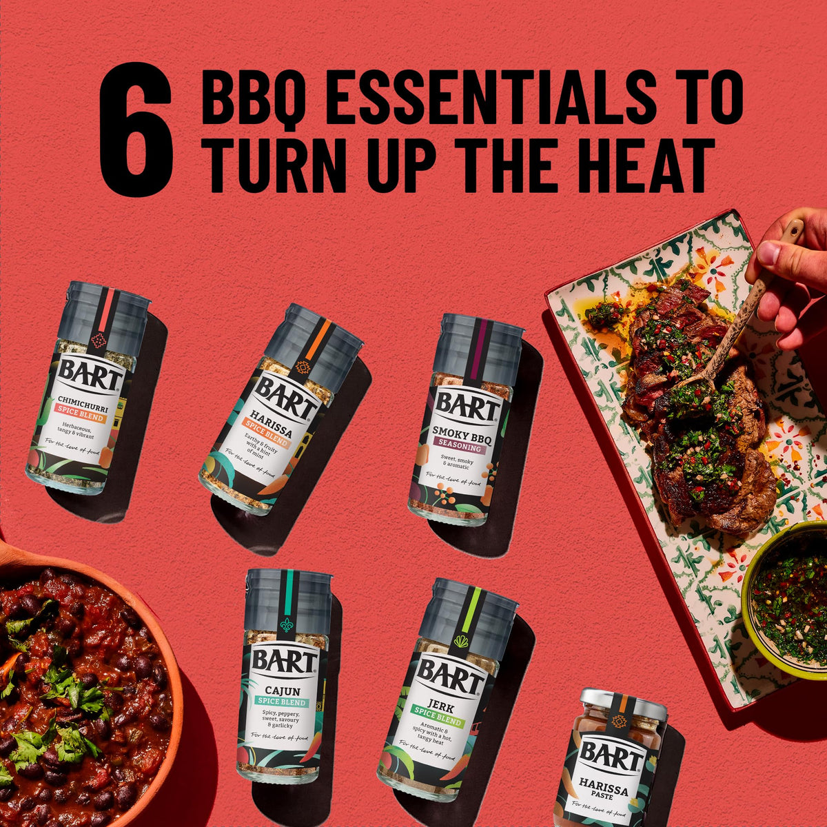 BART BBQ Seasoning Bundle - Harissa Paste, Jerk, Smoky BBQ, Cajun, Harissa, Chimichurri Spice Blends (Pack of 6)
