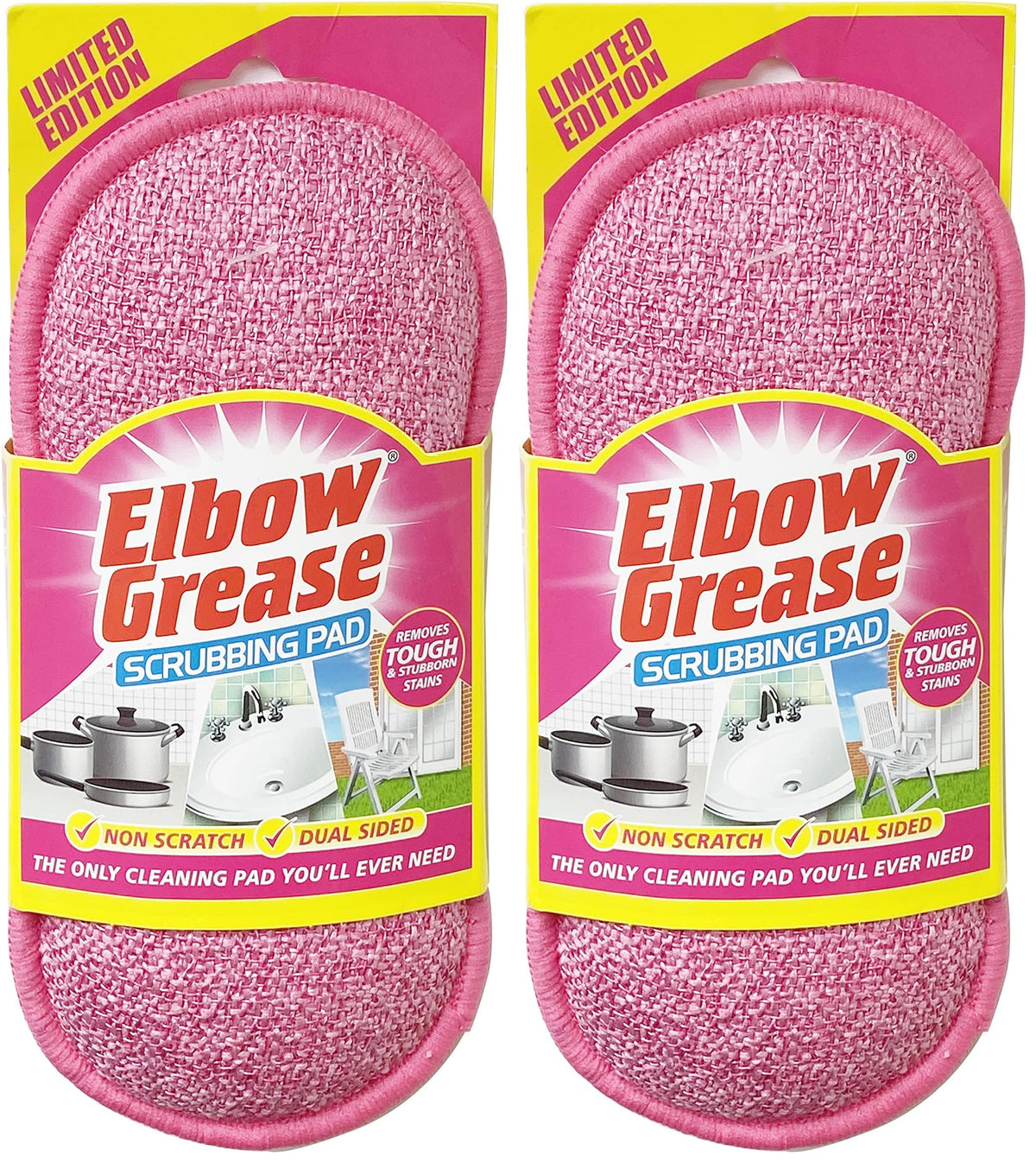 Elbow Grease Pink Scrubbing Pad - Dual Sided, Non-Scratch, Reusable (Pack of 2)