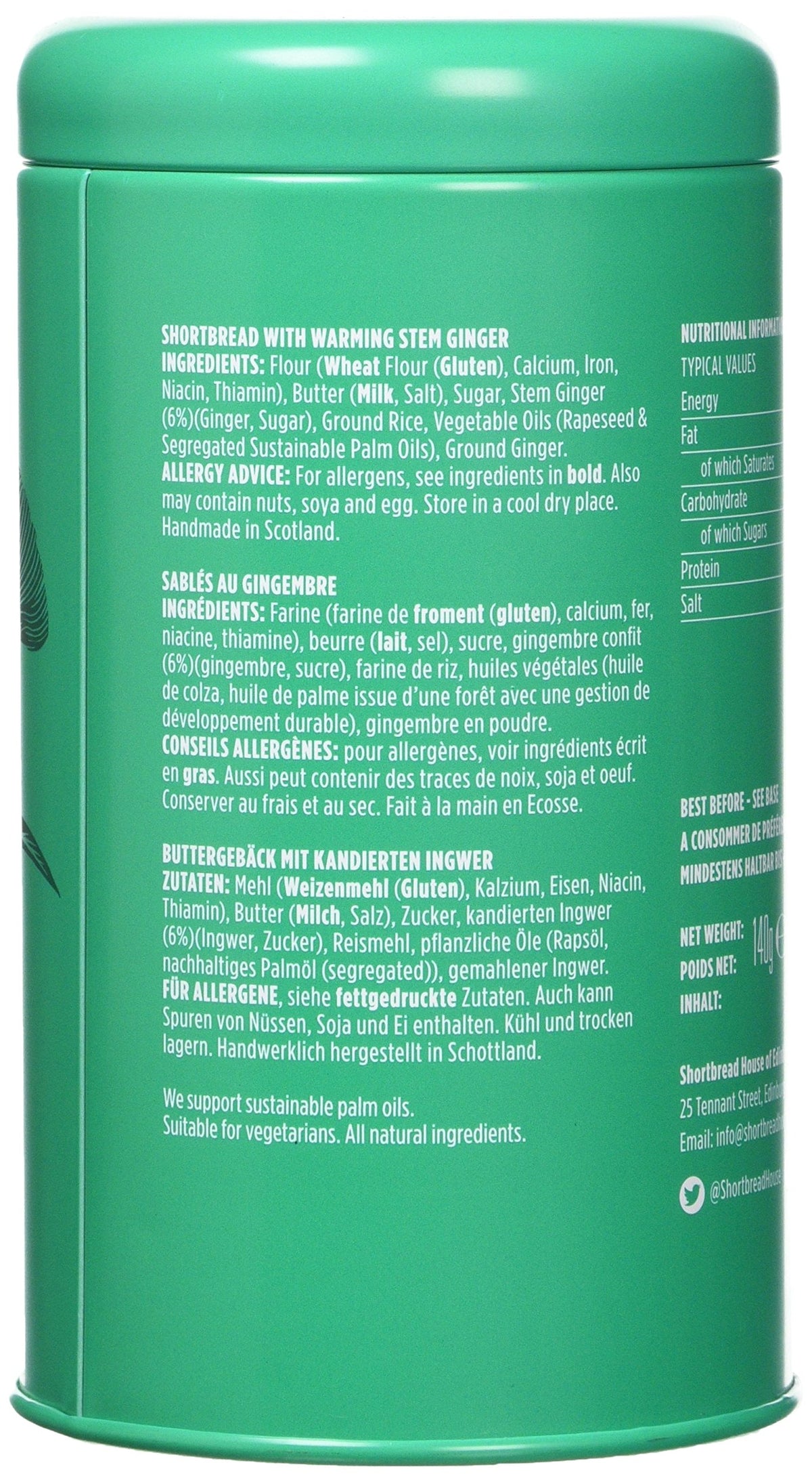 Shortbread House of Edinburgh Handmade Scottish Shortbread with Stem Ginger - 140g Tin 4