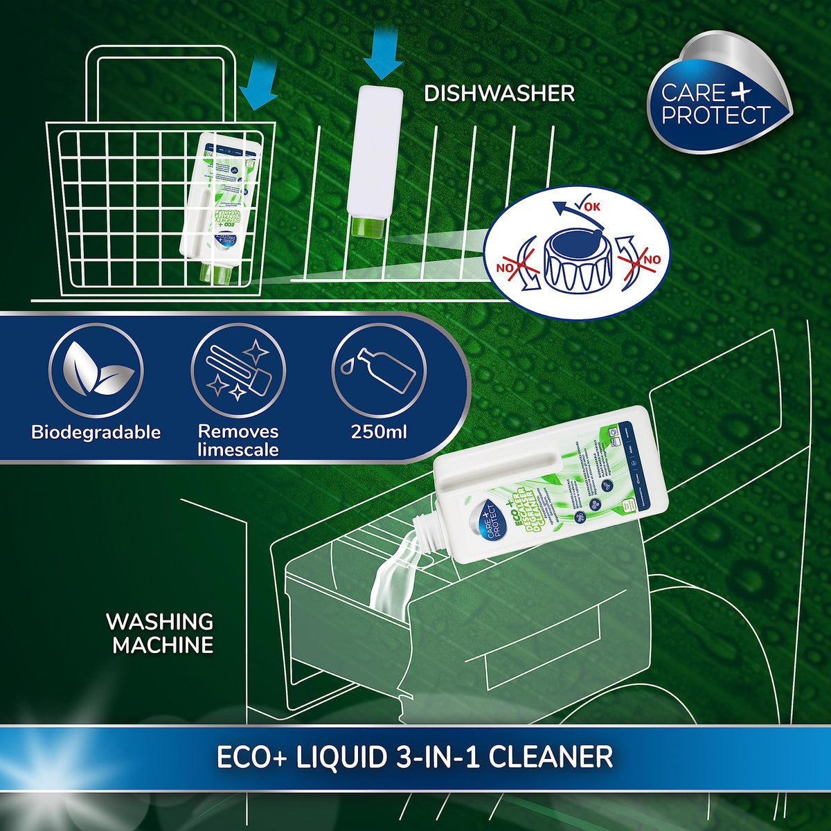 CARE + PROTECT ECO+ Liquid 3 in 1 Descaler - 250ml | Universal Formula | Plant-Based Biodegradable