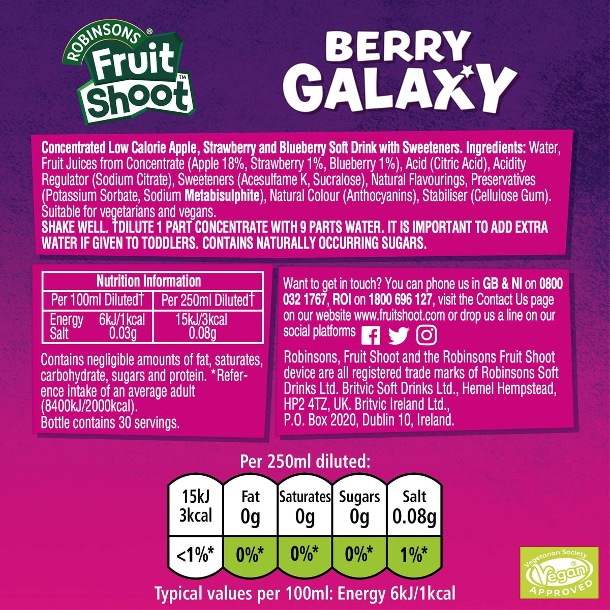 FRUIT SHOOT Berry Galaxy Squash - Double Strength, Strawberry & Blueberry Flavoured - 750 ml (Pack of 2) 7