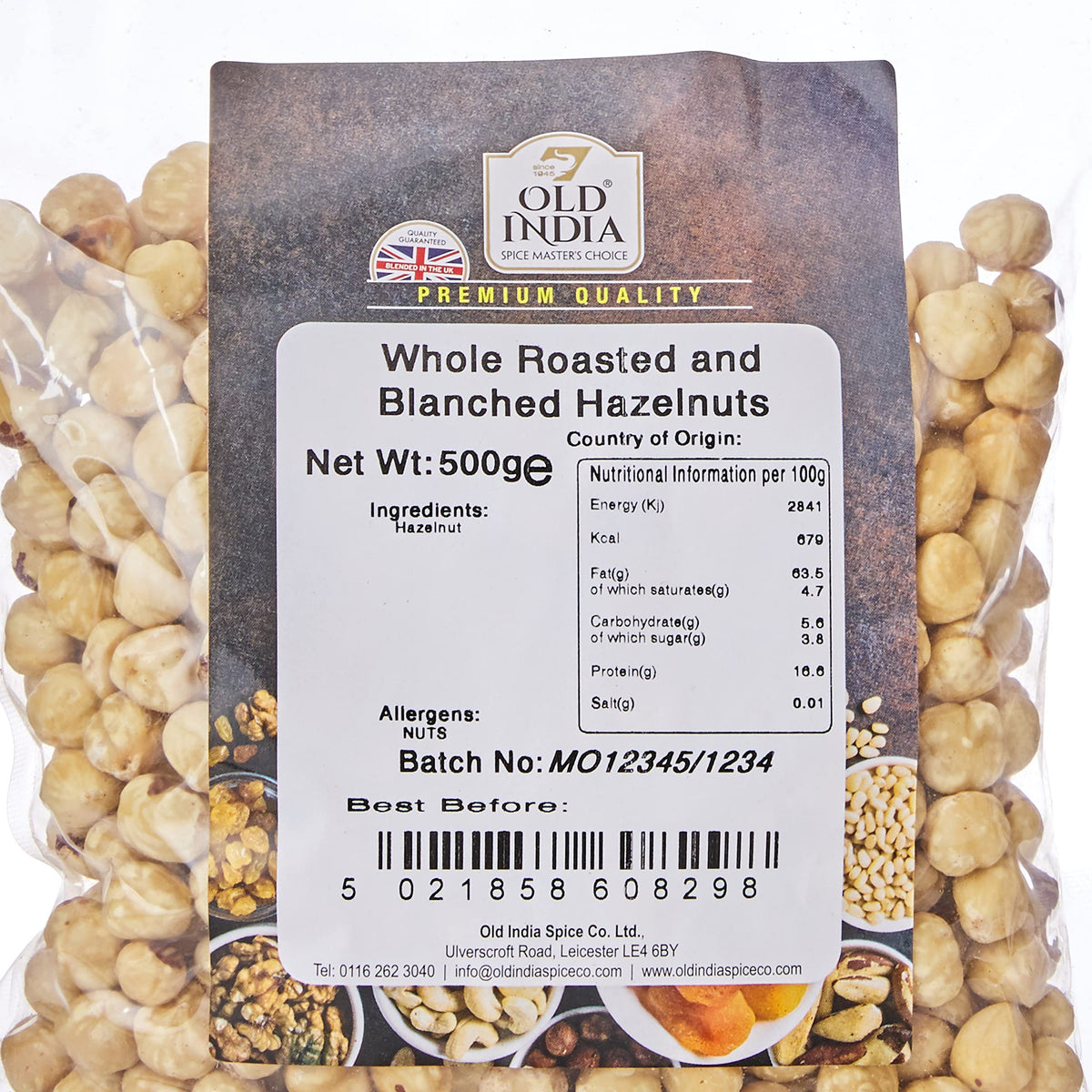 Old India Whole Roasted and Blanched Hazelnuts - 500g Pack