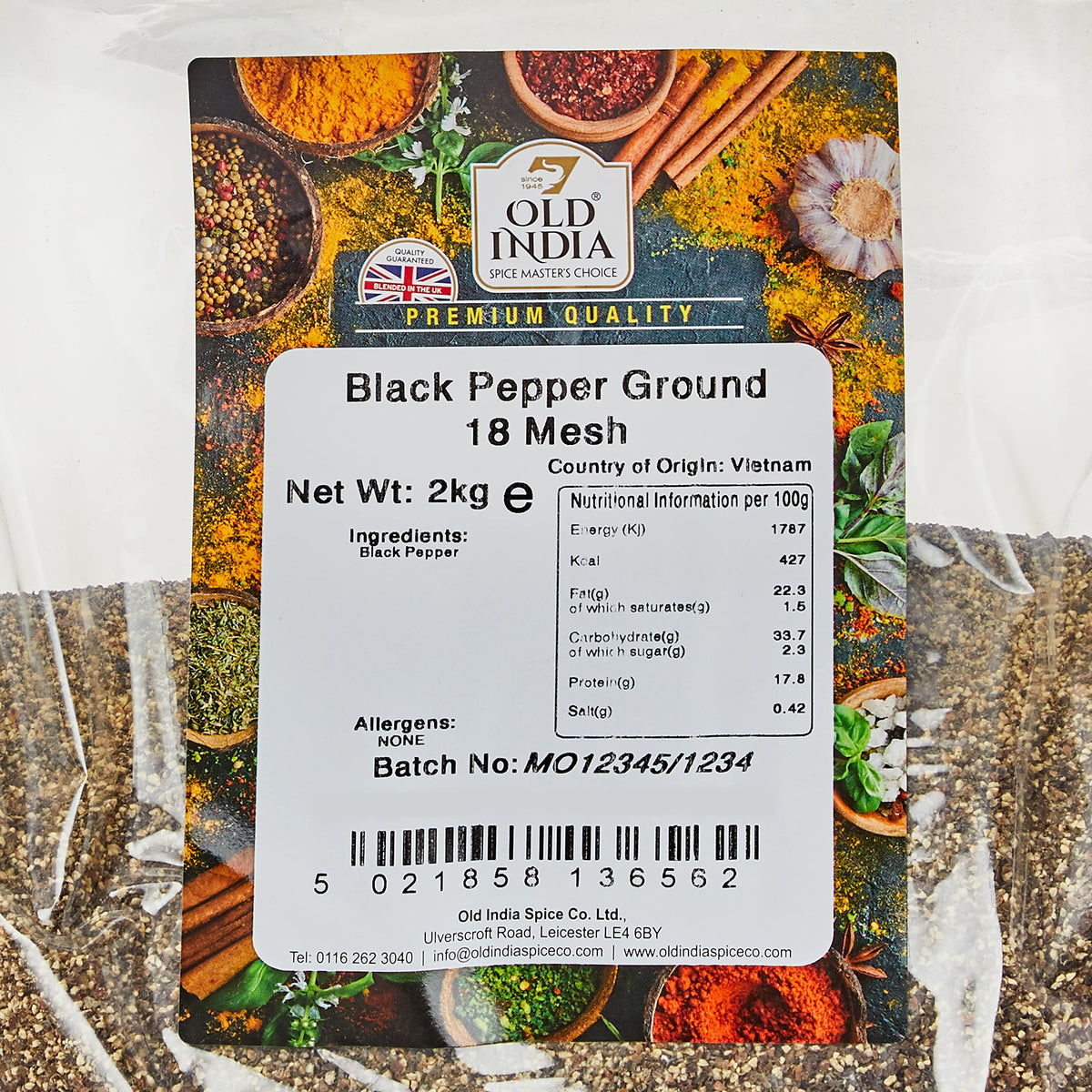 Old India Black Pepper Ground - 2kg Bag | 18 Mesh Grind | Natural & Additive-Free 2