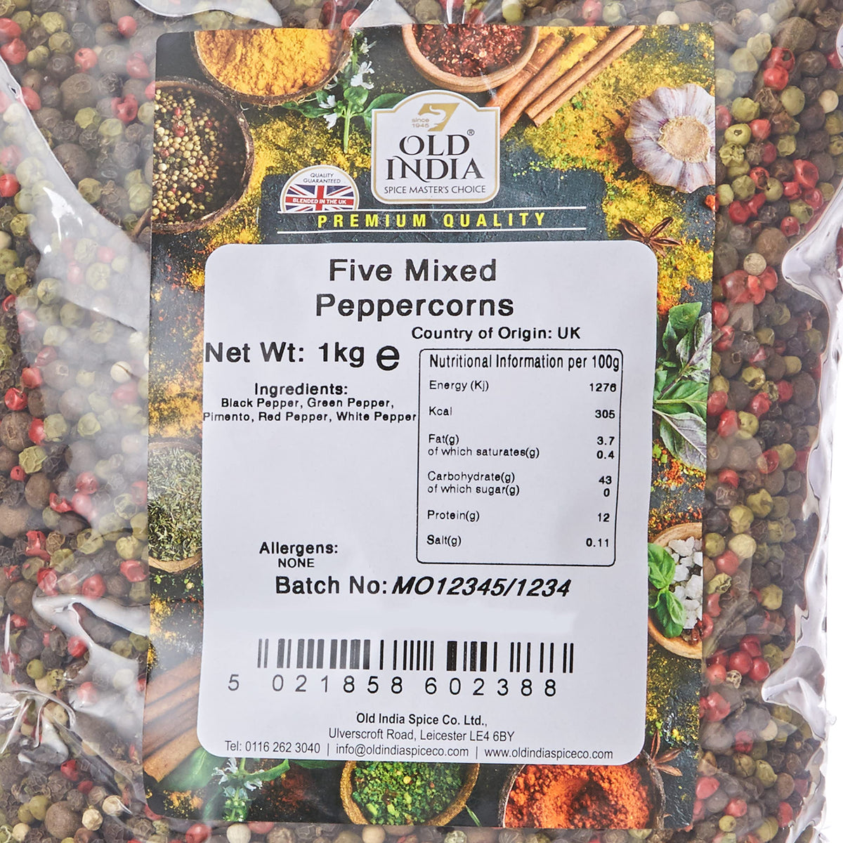 Old India Five Mixed Peppercorns - 1kg Natural, Additive-Free, GMO-Free