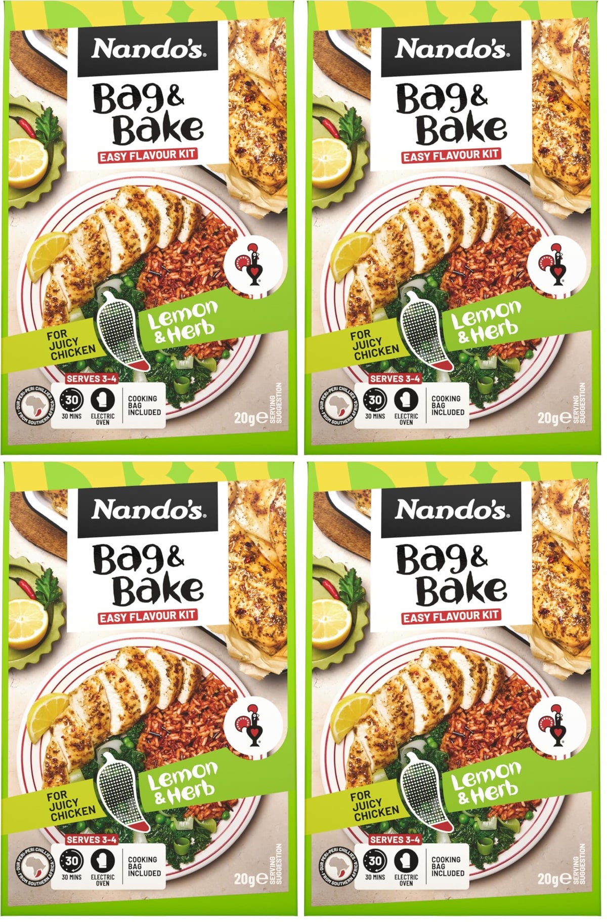 Nando's Peri-Peri Lemon & Herb Extra Mild Bag and Bake Seasoning - 20g (Pack of 4)