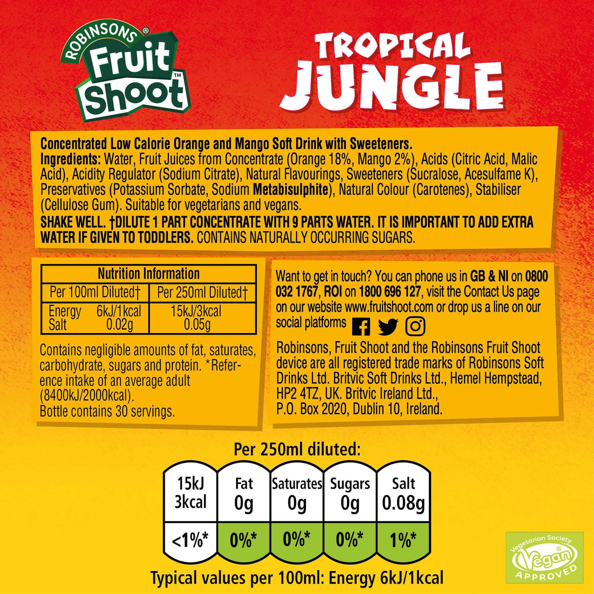 FRUIT SHOOT Tropical Jungle Orange & Mango Double Strength Squash - 750ml (Pack of 2) 6