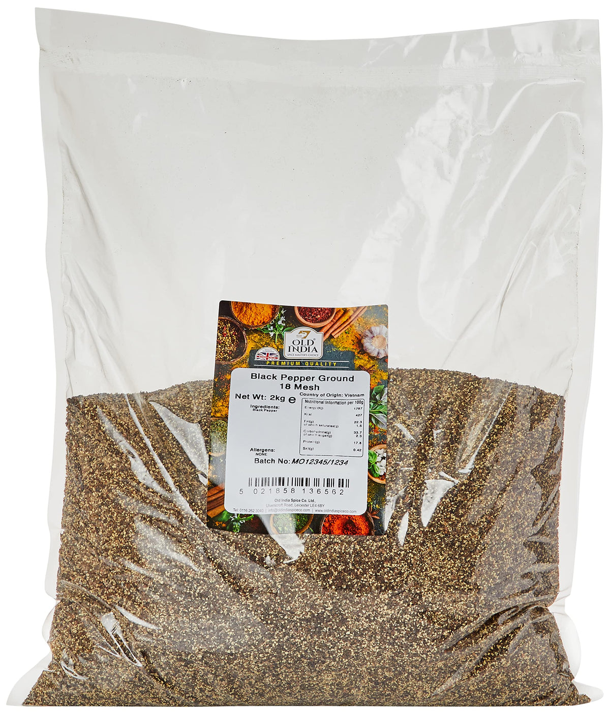Old India Black Pepper Ground - 2kg Bag | 18 Mesh Grind | Natural & Additive-Free 1