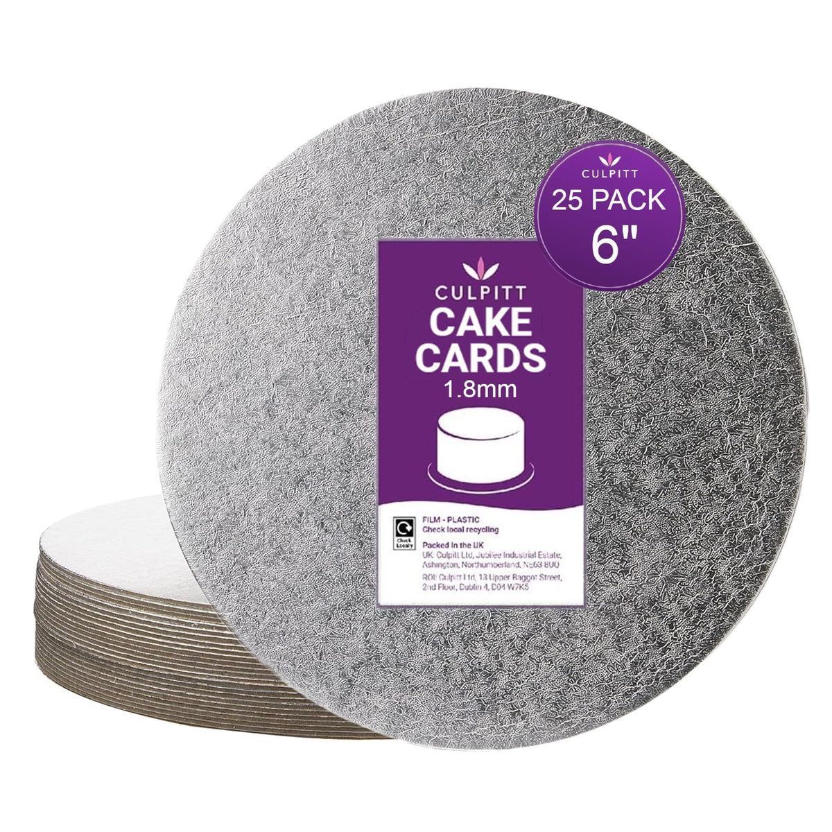 Culpitt Round Cake Cards - 1.8mm Thick, 6 Inch, Pack of 25 | Silver Fern Embossed
