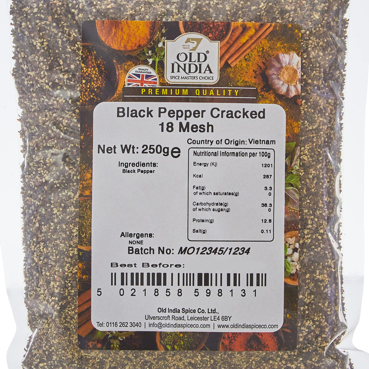 Old India Cracked Black Pepper - 18 Mesh, 250g