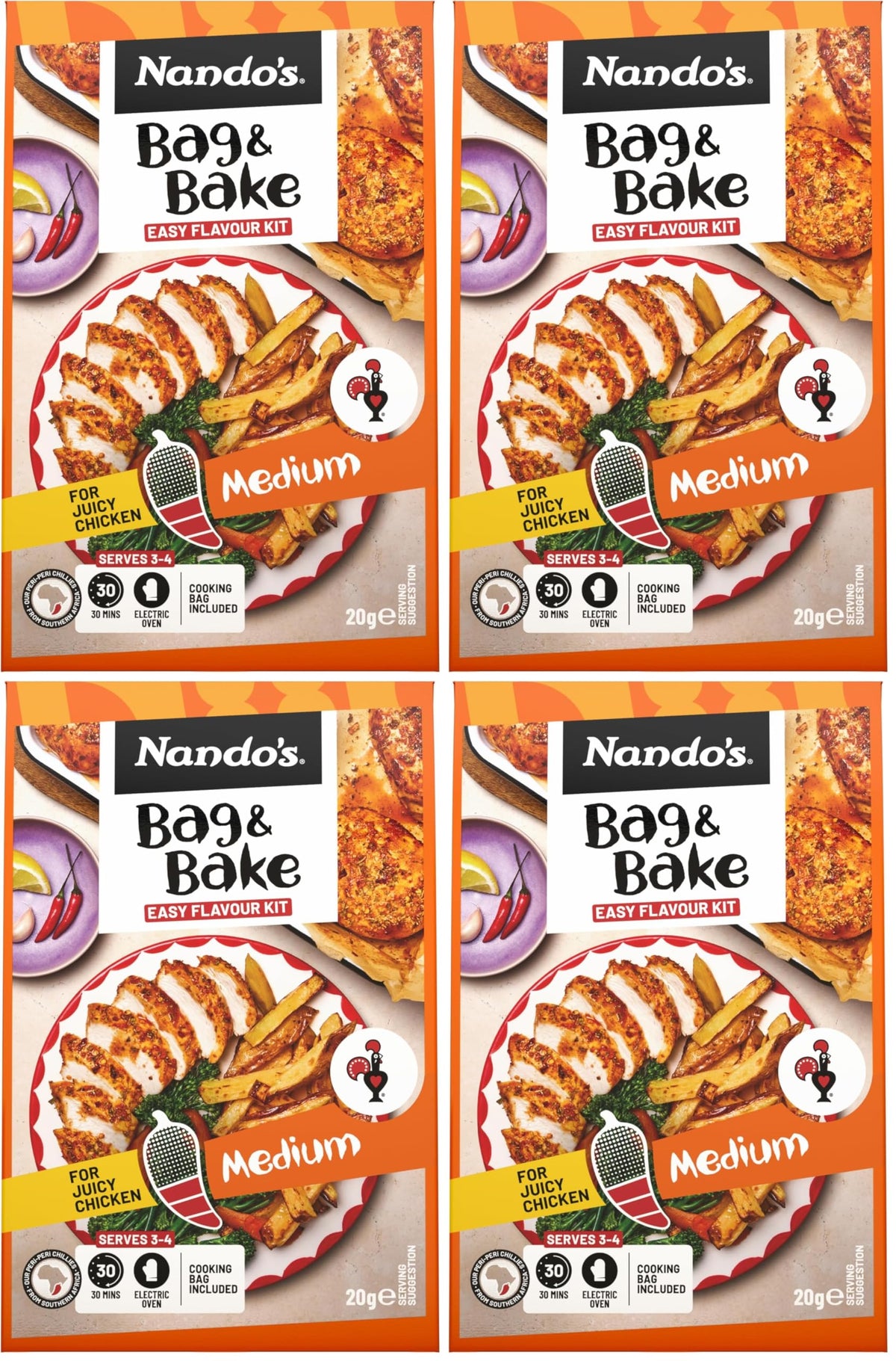 Nando's Peri-Peri Medium Bag & Bake Spice Mix - 20g (Pack of 4)