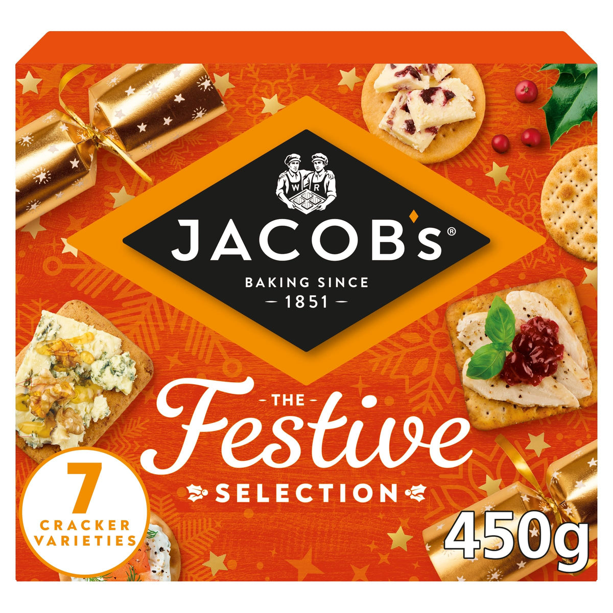 Jacob's Festive Selection - 7 Cracker Varieties, 450g Pack of 2
