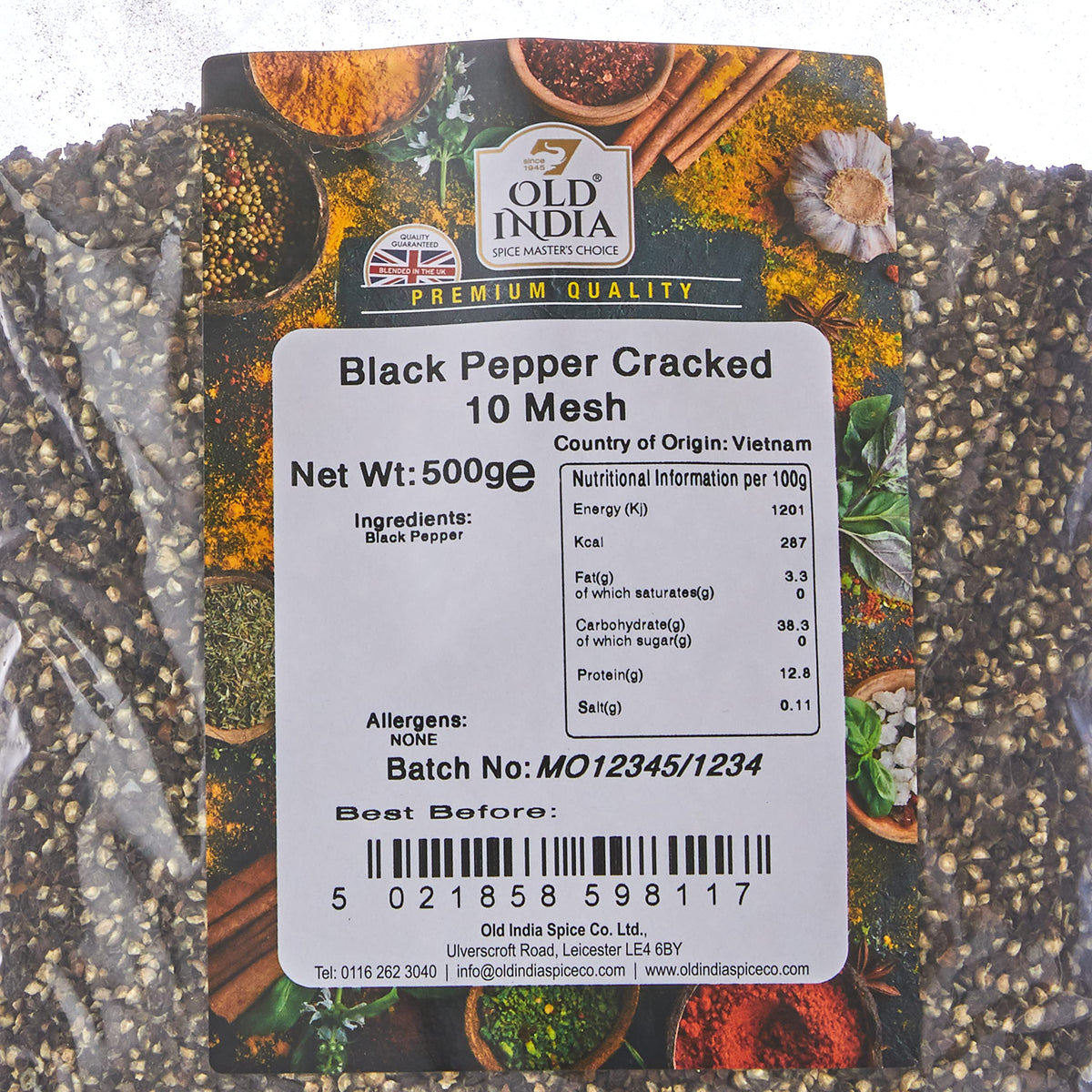 Old India Black Pepper Cracked 10 Mesh - 500g