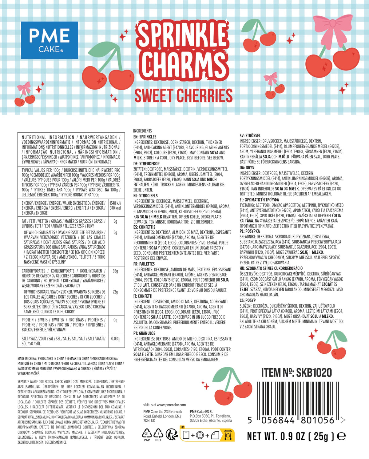 PME Sweet Cherries Sprinkle Charms - Edible Decorations, 25g 6