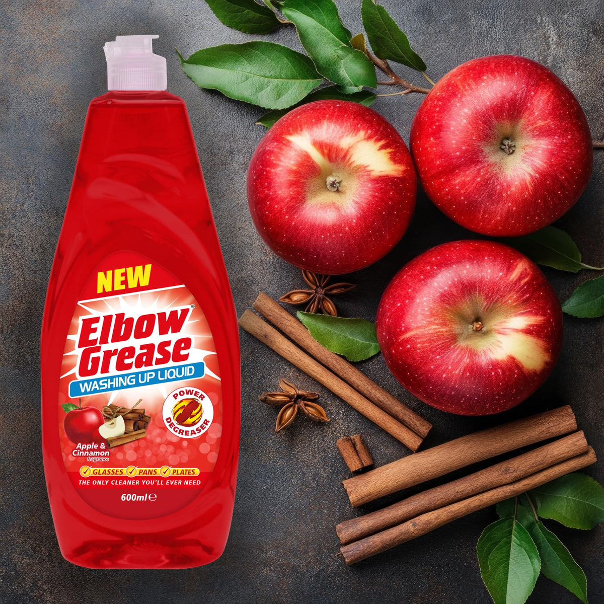 Elbow Grease Washing Up Liquid - Power Degreaser, Streak Free Finish | 600ml Bottle, Apple & Cinnamon Scent 5