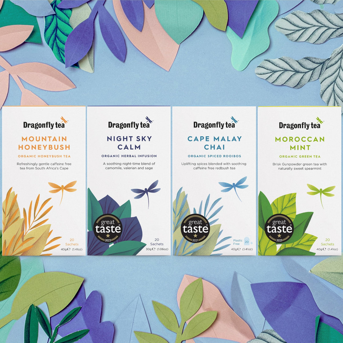 DRAGONFLY Organic Herbal Tea Selection Box - 80 Teabags | 4 Blends | Planet-Friendly Packaging 5