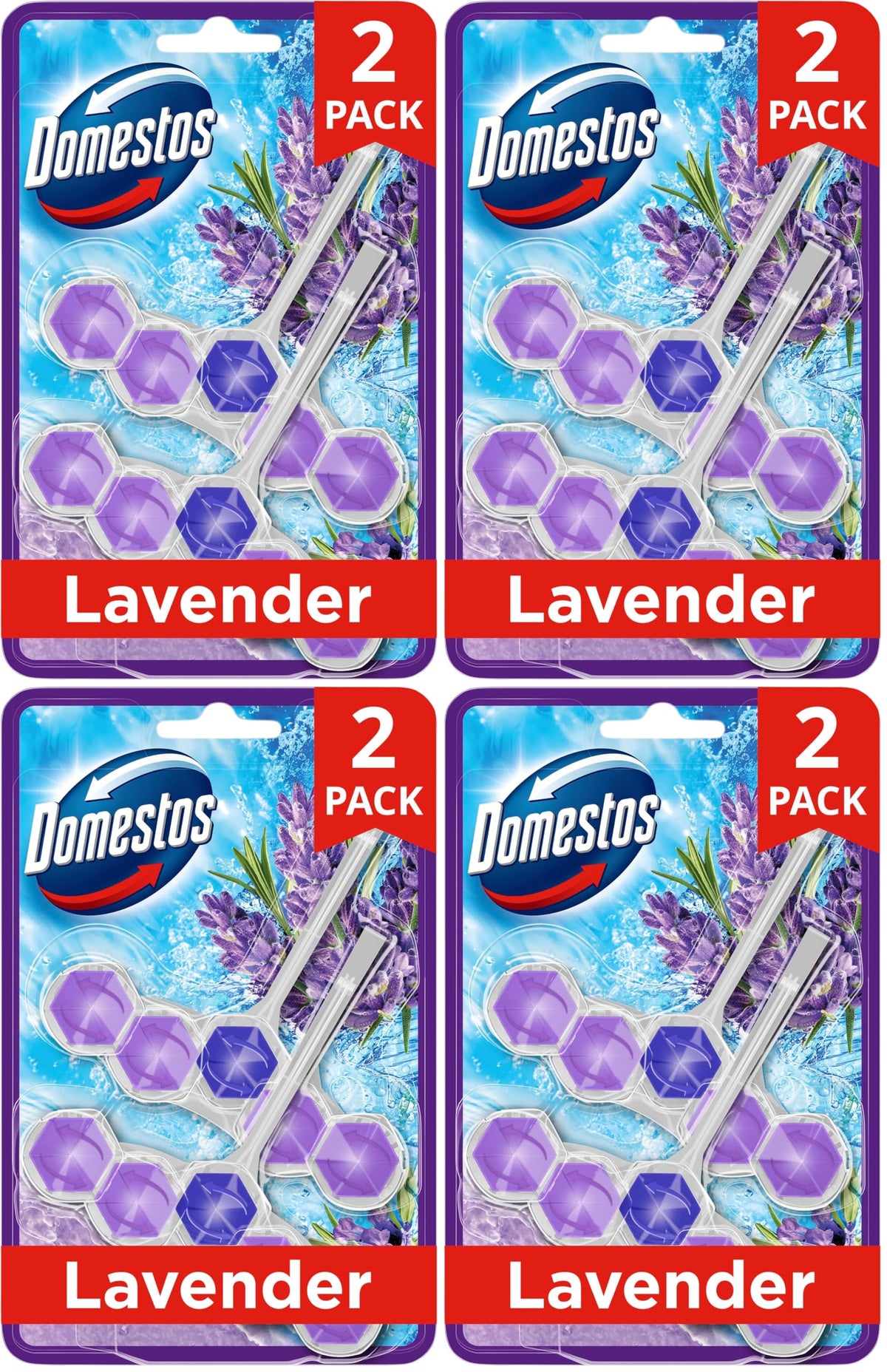 Domestos Power 5 Lavender Toilet Rim Blocks - 5 Benefits in 1 | 2 Count Pack of 4
